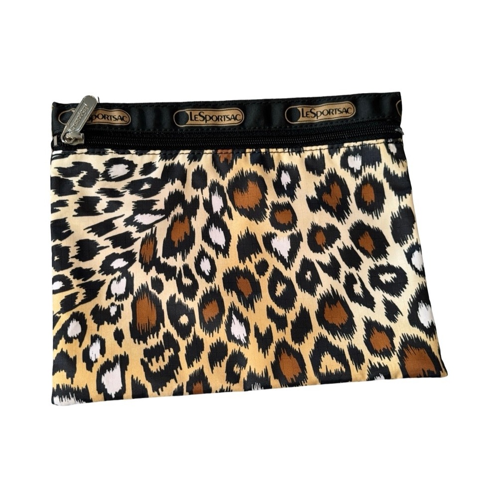 LeSportsac‎ Leopard Print Nylon Zippered Pouch Cosmetic Makeup Travel Bag